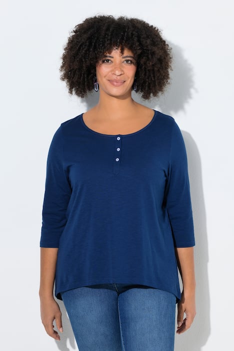 T-Shirt, A-Linie, Henley, Knopfleiste, 3/4-Ärmel