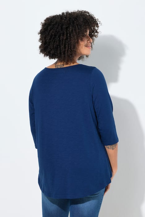 T-shirt, trapezowy krój, henley, zapięcie na guziki, rękaw 3/4