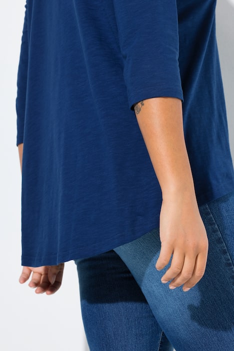 T-shirt, trapezowy krój, henley, zapięcie na guziki, rękaw 3/4