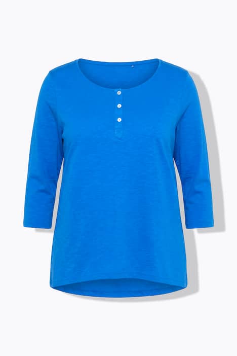 T-shirt, trapezowy krój, henley, zapięcie na guziki, rękaw 3/4