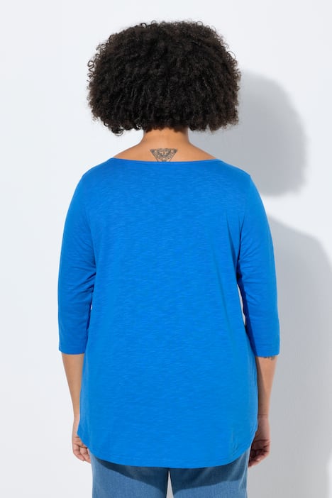 T-shirt, trapezowy krój, henley, zapięcie na guziki, rękaw 3/4