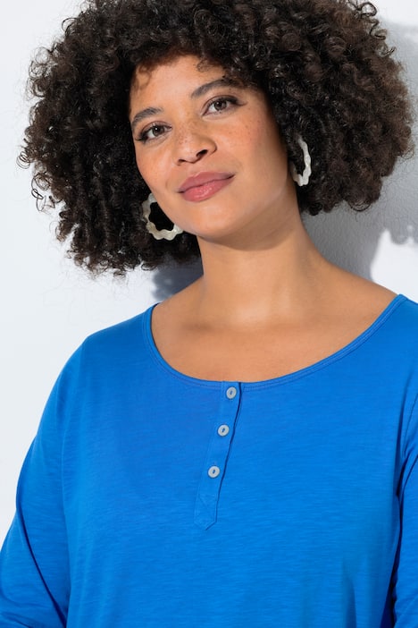 T-shirt, trapezowy krój, henley, zapięcie na guziki, rękaw 3/4