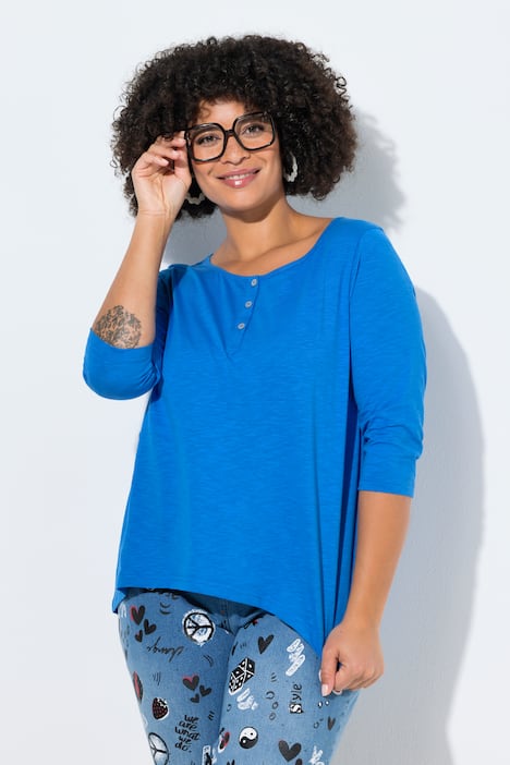 T-shirt, trapezowy krój, henley, zapięcie na guziki, rękaw 3/4