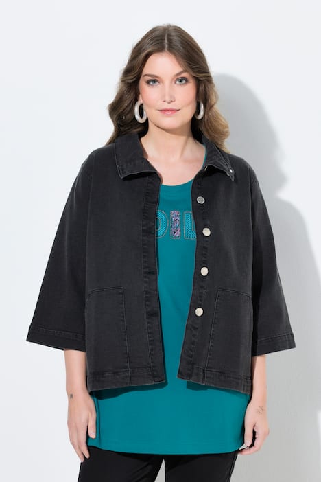 Jeansjacke, A-Linie, Cape-Form, Stehkragen