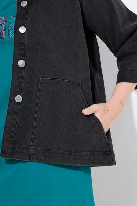 Jeansjacke, A-Linie, Cape-Form, Stehkragen