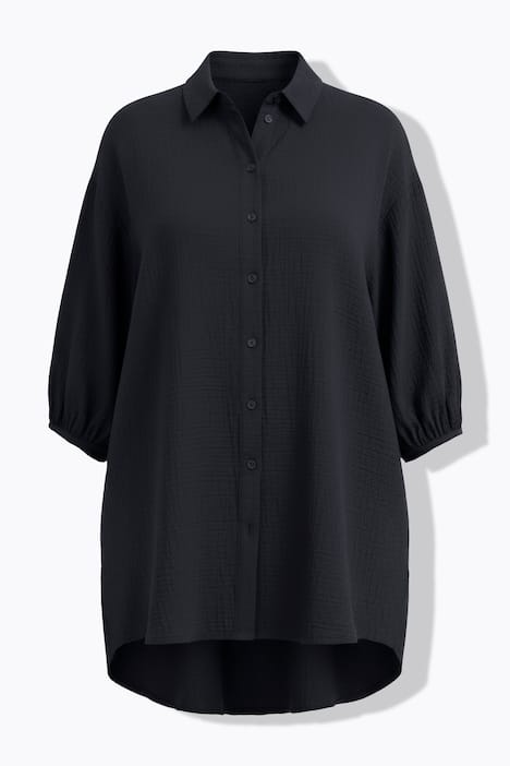 Hemdbluse, oversized, Musselin, 3/4-Ärmel