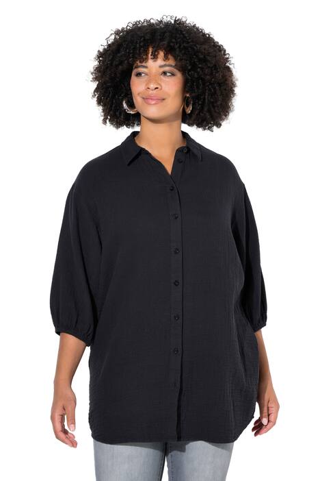 Košilová halenka, oversize, mušelín, 3/4 rukávy