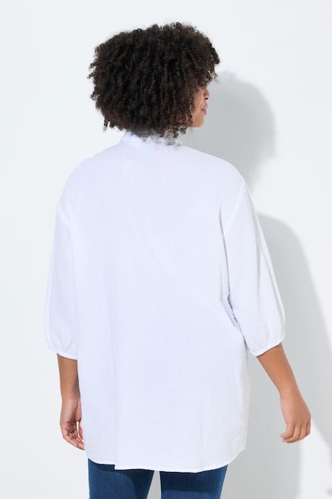 Hemdbluse, oversized, Musselin, 3/4-Ärmel