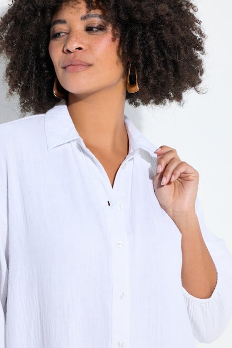 Hemdbluse, oversized, Musselin, 3/4-Ärmel
