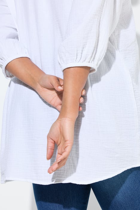 Hemdbluse, oversized, Musselin, 3/4-Ärmel