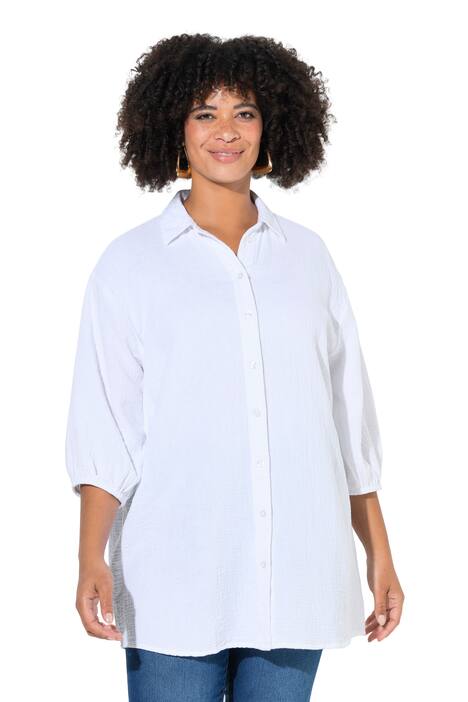 Košilová halenka, oversize, mušelín, 3/4 rukávy