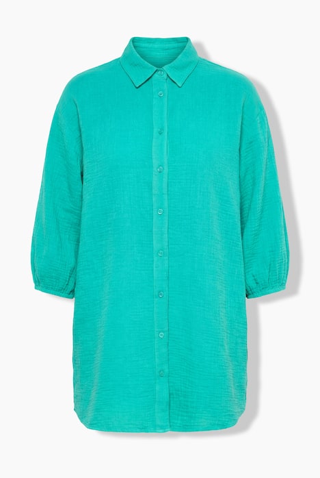 Hemdbluse, oversized, Musselin, 3/4-Ärmel