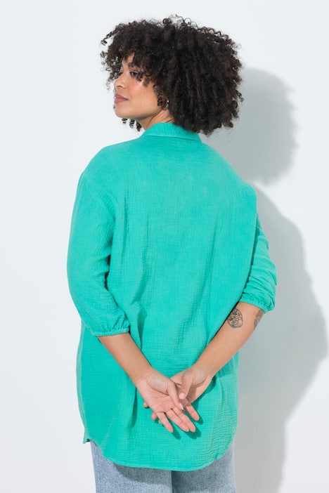 Hemdbluse, oversized, Musselin, 3/4-Ärmel