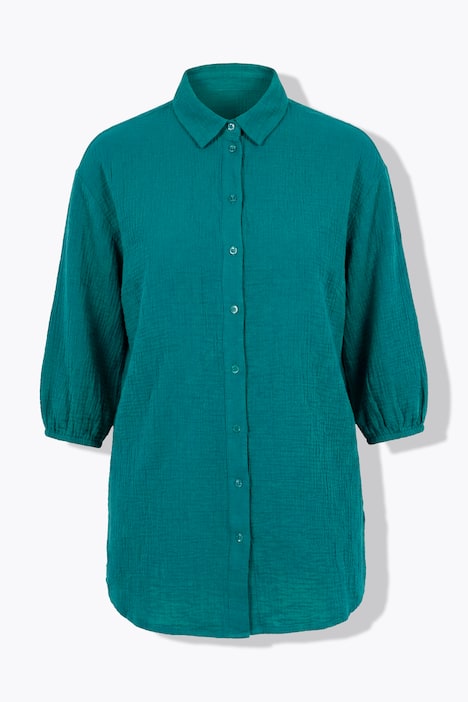 Hemdbluse, oversized, Musselin, 3/4-Ärmel