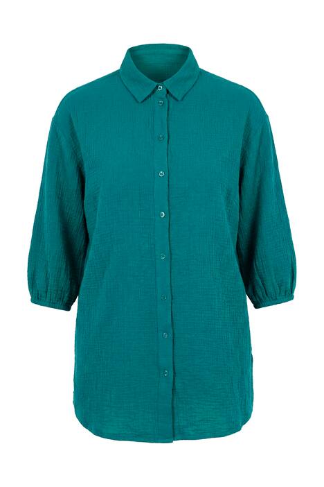 Košilová halenka, oversize, mušelín, 3/4 rukávy