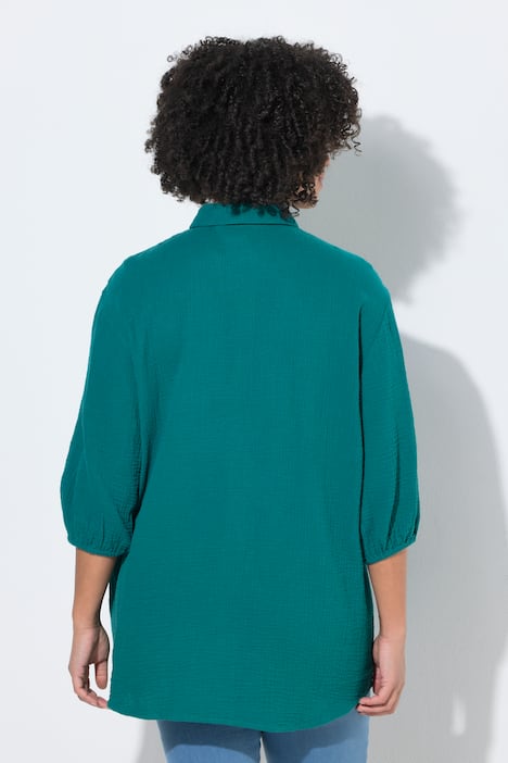 Hemdbluse, oversized, Musselin, 3/4-Ärmel