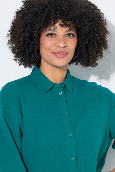 Hemdbluse, oversized, Musselin, 3/4-Ärmel