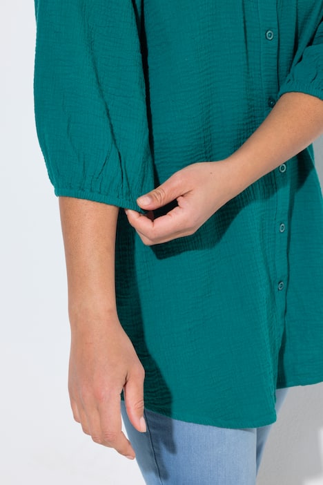 Hemdbluse, oversized, Musselin, 3/4-Ärmel