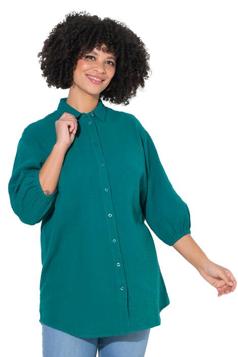 Košilová halenka, oversize, mušelín, 3/4 rukávy