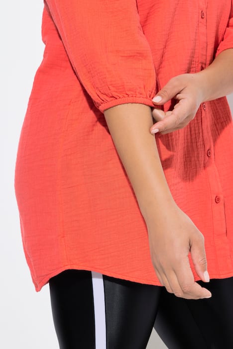 Hemdbluse, oversized, Musselin, 3/4-Ärmel