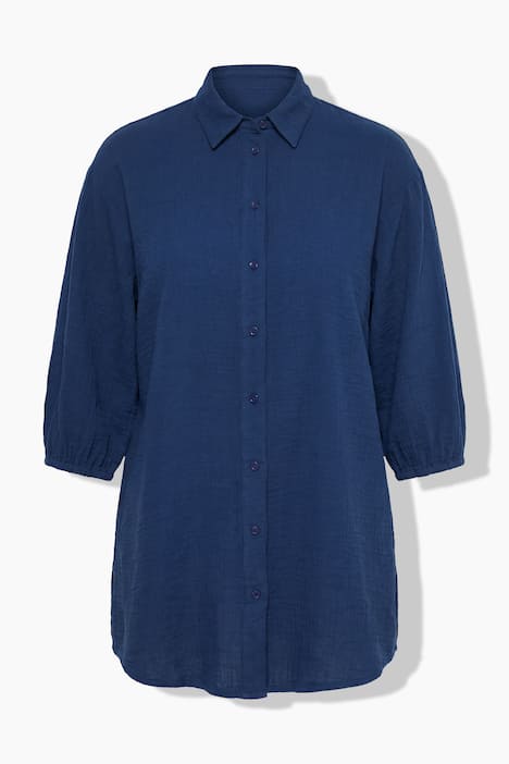 Hemdbluse, oversized, Musselin, 3/4-Ärmel