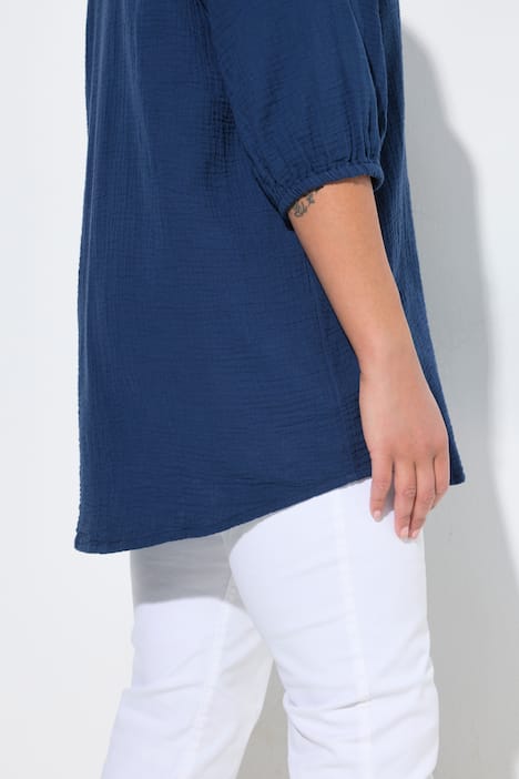 Hemdbluse, oversized, Musselin, 3/4-Ärmel