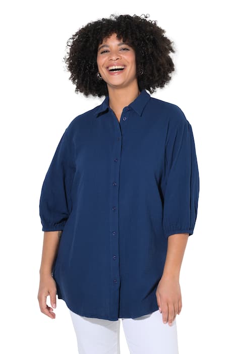 Košilová halenka, oversize, mušelín, 3/4 rukávy