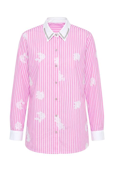 Pruhovaná halenka, flitry, výšivka, dlouhé rukávy