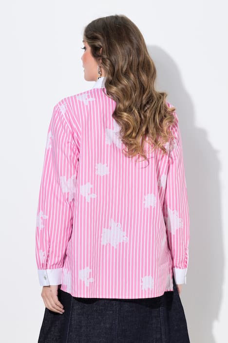 Streifenbluse, Pailletten, Stickdruck, Langarm