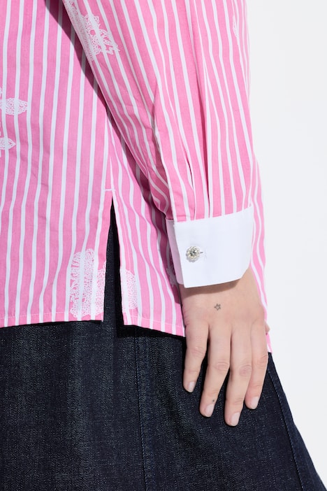 Streifenbluse, Pailletten, Stickdruck, Langarm