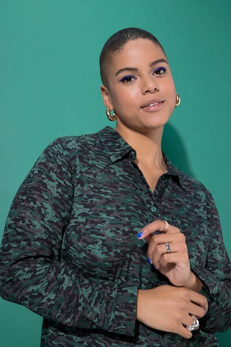 Hemdbluse, Straight Shape, Camouflage, Langarm