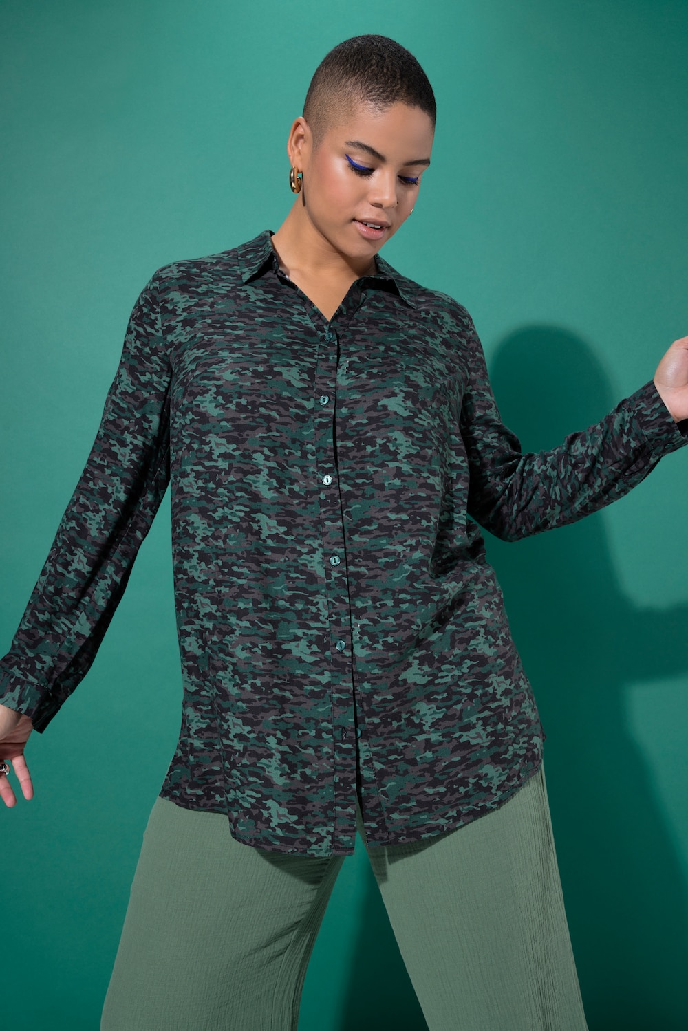 Hemdbluse, Straight Shape, Camouflage, Langarm