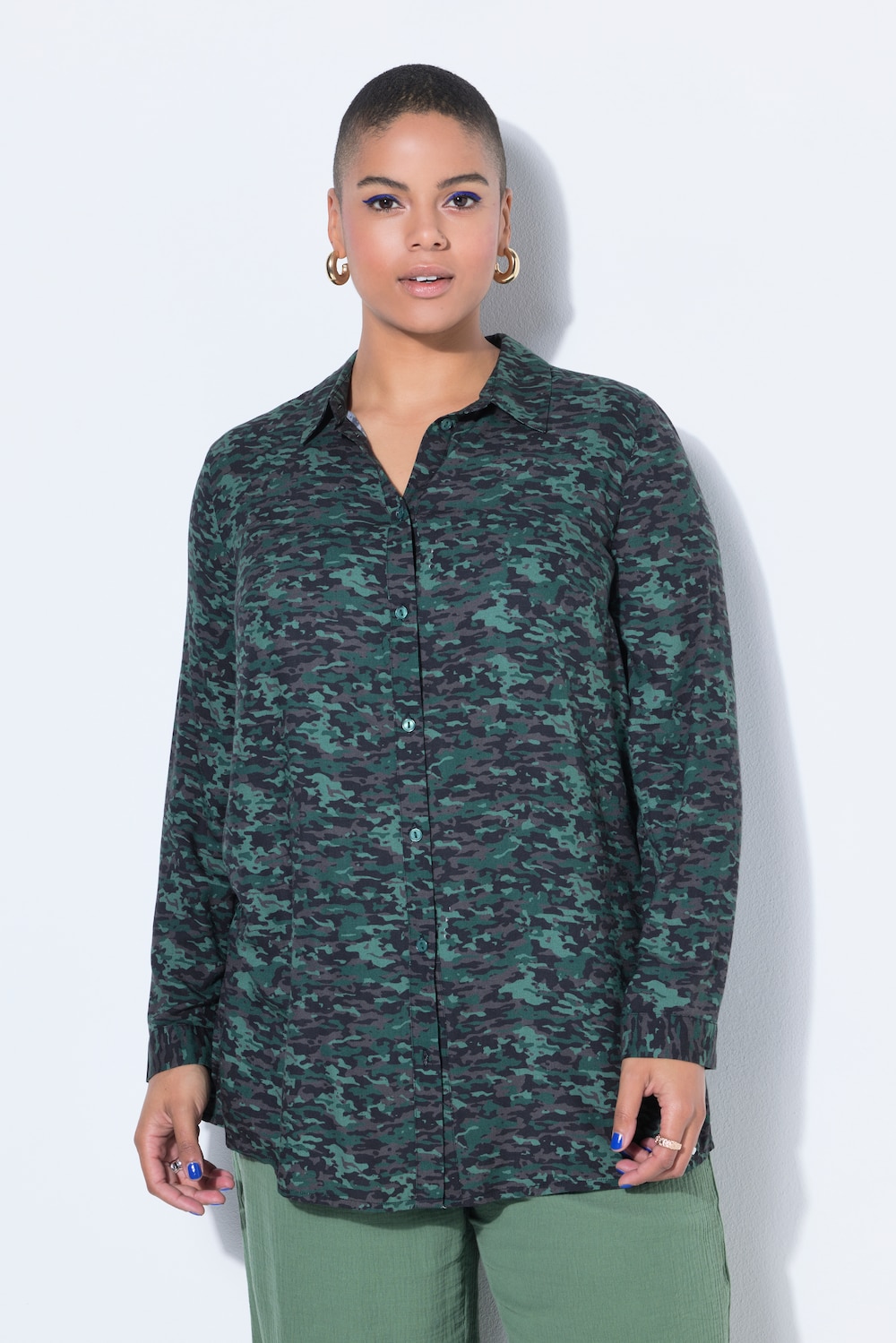 Hemdbluse, Straight Shape, Camouflage, Langarm