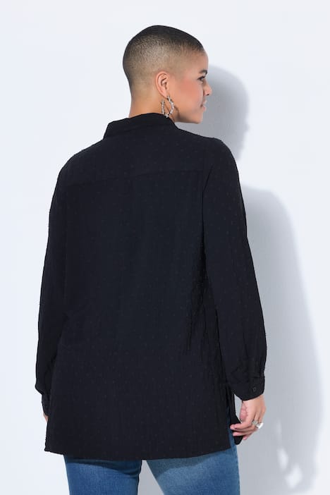 Shirt, straight shape, dot texture, long sleeve