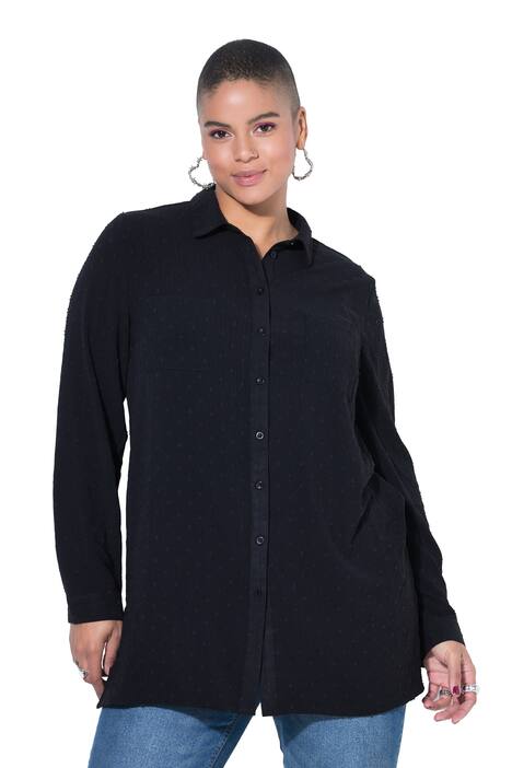 Košilová halenka, rovný střih, puntíková struktura, dlouhé rukávy