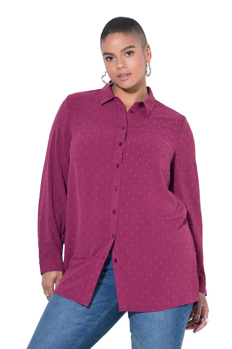 Košilová halenka, rovný střih, puntíková struktura, dlouhé rukávy