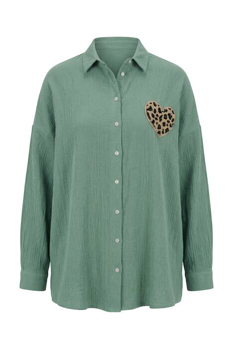 Košilová halenka, oversize, mušelín, srdce