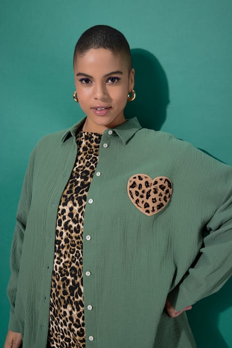 Hemdbluse, oversized, Musselin, Heart-Patch