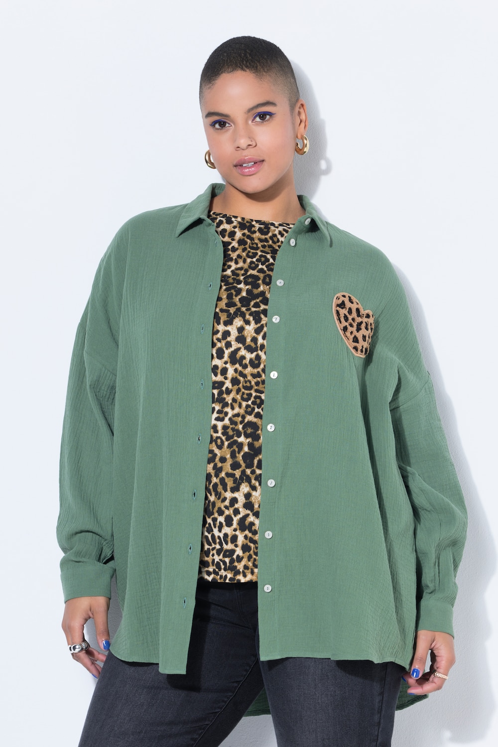 Thumbnail - Große Größen Hemdbluse, Damen, türkis, Größe: 50/52, Baumwolle, Studio Untold