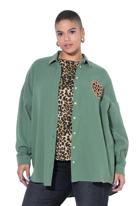 Košilová halenka, oversize, mušelín, srdce