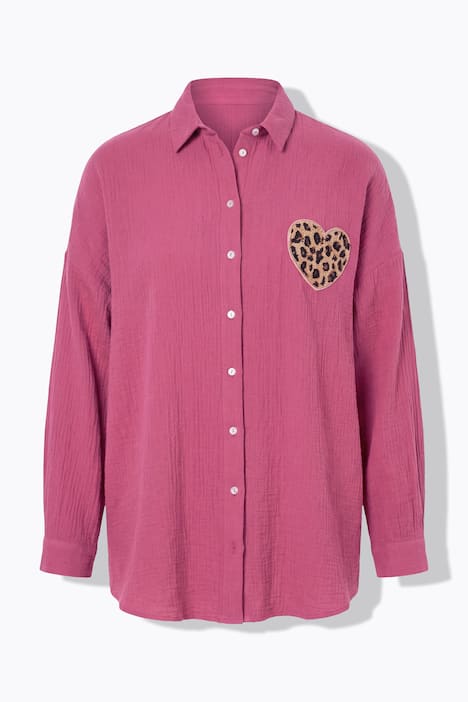 Hemdbluse, oversized, Musselin, Heart-Patch