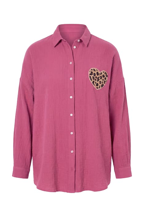 Košilová halenka, oversize, mušelín, srdce