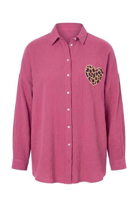 Košilová halenka, oversize, mušelín, srdce