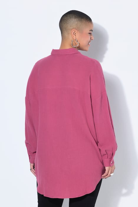 Hemdbluse, oversized, Musselin, Heart-Patch