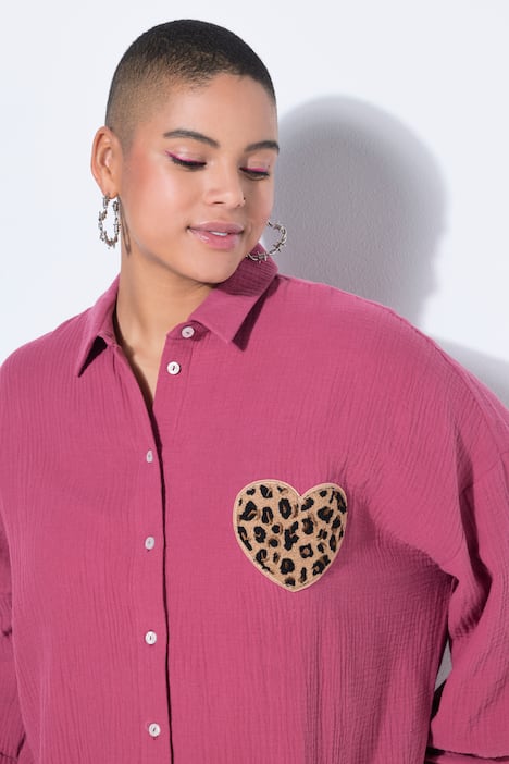 Hemdbluse, oversized, Musselin, Heart-Patch
