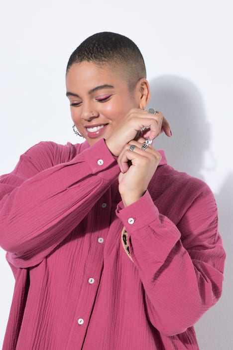 Hemdbluse, oversized, Musselin, Heart-Patch