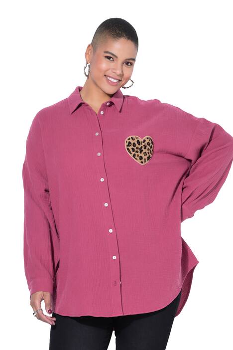 Košilová halenka, oversize, mušelín, srdce