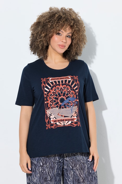 Maglietta, motivo stampato, classica, scollo a girocollo, mezze maniche