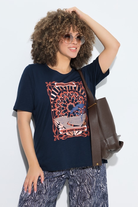 Maglietta, motivo stampato, classica, scollo a girocollo, mezze maniche