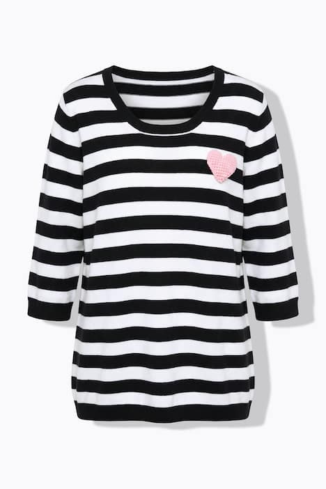 Strickshirt, Komfort Fit, Ringel, abnehmbare Herz-Brosche